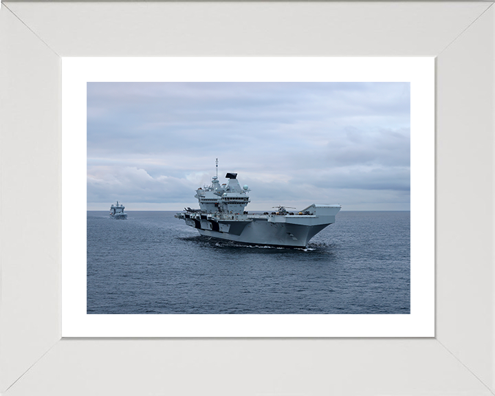 HMS Prince of Wales (R09) Photo Print - At Sea 2024 - Royal Navy Queen Elizabeth Class Aircraft Carrier Hampshire Prints 10 x 8 White Frame Yes