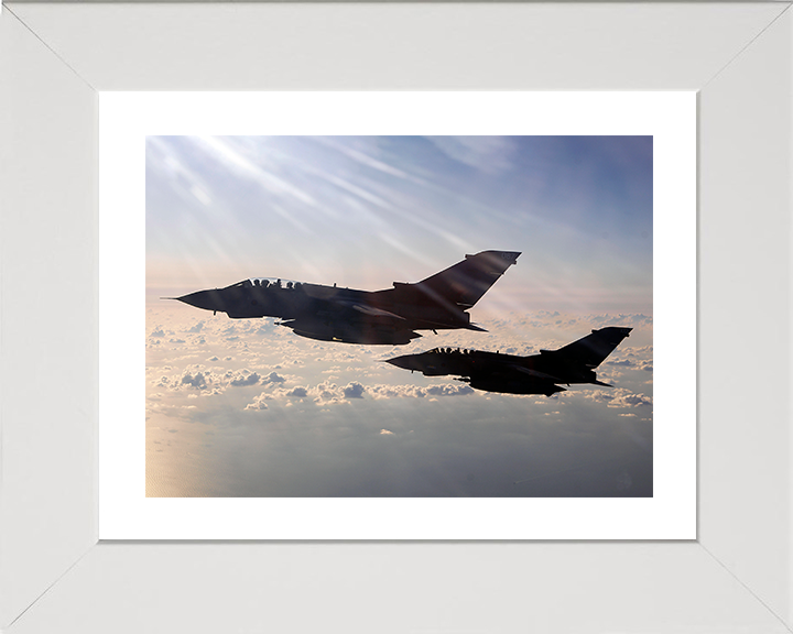 RAF Tornado GR4 Jets in Flight Over the Mediterranean Sea Photo Print - Royal Air Force Aircraft Posters, Prints, & Visual Artwork Hampshire Prints 10 x 8 White Frame Yes