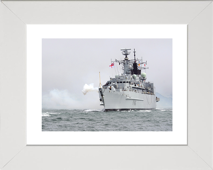 HMS Campbeltown (F86) Royal Navy Type 22 Frigate Gun Salute Photo Print Wall Art Decor Posters, Prints, & Visual Artwork Hampshire Prints 10 x 8 White Frame Yes