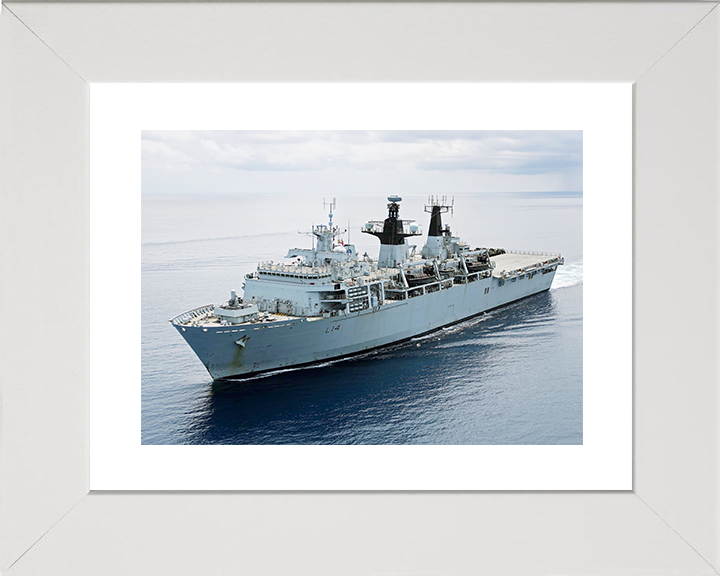 HMS Albion (L14) Royal Navy Albion Class Amphibious Ship High Starboard Bow View at Sea Photo Print Wall Art Decor Posters, Prints, & Visual Artwork Hampshire Prints 10 x 8 White Frame Yes