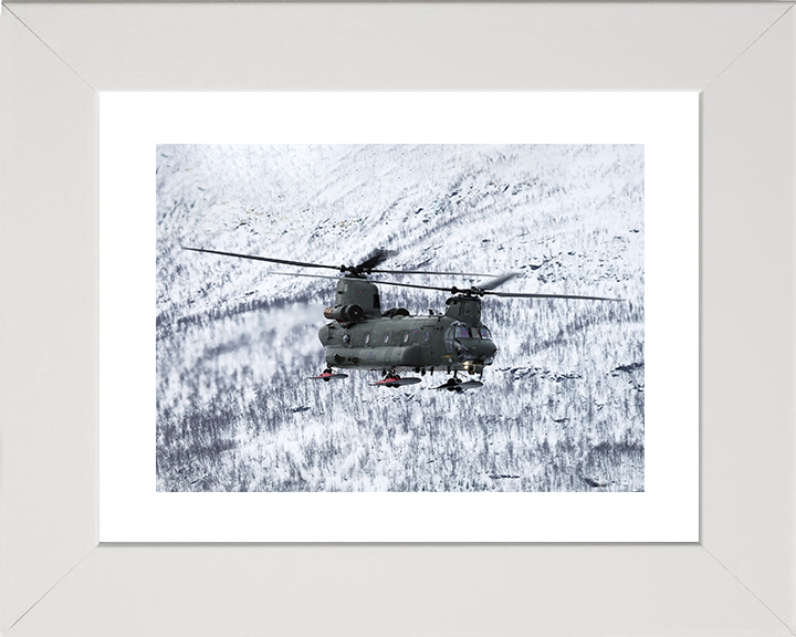 RAF Chinook Helicopter Flies With Wheel Skis Photo Print Royal Air Force Aircraft Wall Art Aviation Decor Posters, Prints, & Visual Artwork Hampshire Prints 10 x 8 White Frame Yes