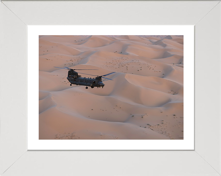 RAF Chinook Over Helicopter sand Dunes Photo Print - Royal Air Force Aircraft Hampshire Prints 10 x 8 White Frame Yes