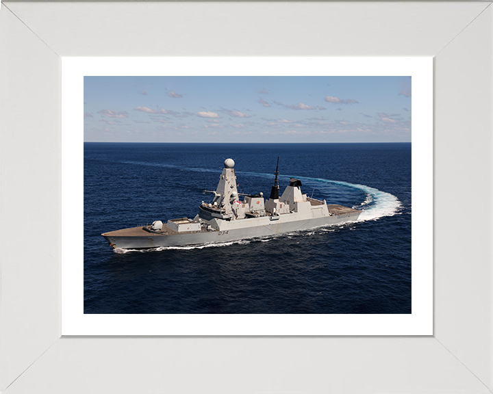 HMS Diamond (D34) Photo Print - Hard Turn - Royal Navy Type 45 Destroyer Hampshire Prints 10 x 8 White Frame Yes