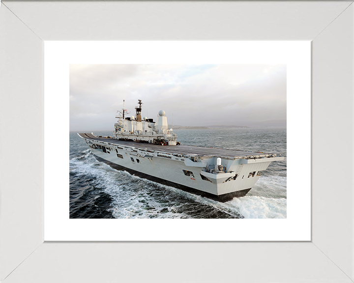 HMS Ark Royal (R07) Royal Navy Invincible Class Aircraft Carrier Port Quarter View at sea Photo Print Wall Art Decor Posters, Prints, & Visual Artwork Hampshire Prints 10 x 8 White Frame Yes