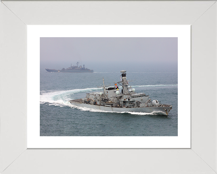 HMS Sutherland (F81) Photo Print - With Russian Warship 2016 - Royal Navy Type 23 Frigate Hampshire Prints 10 x 8 White Frame Yes