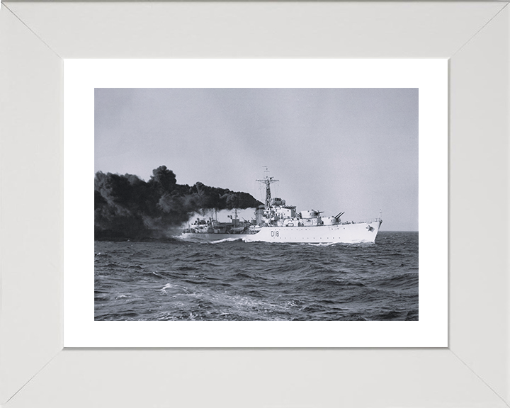 HMS St. Kitts (D18) Photo Print - At Sea 1951 - Royal Navy Battle Class Destroyer Posters, Prints, & Visual Artwork Hampshire Prints 10 x 8 White Frame Yes