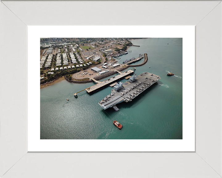 HMS Prince of Wales (R09) Photo Print - Darwin 2025 - Royal Navy Queen Elizabeth Class Aircraft Carrier Hampshire Prints 10 x 8 White Frame Yes