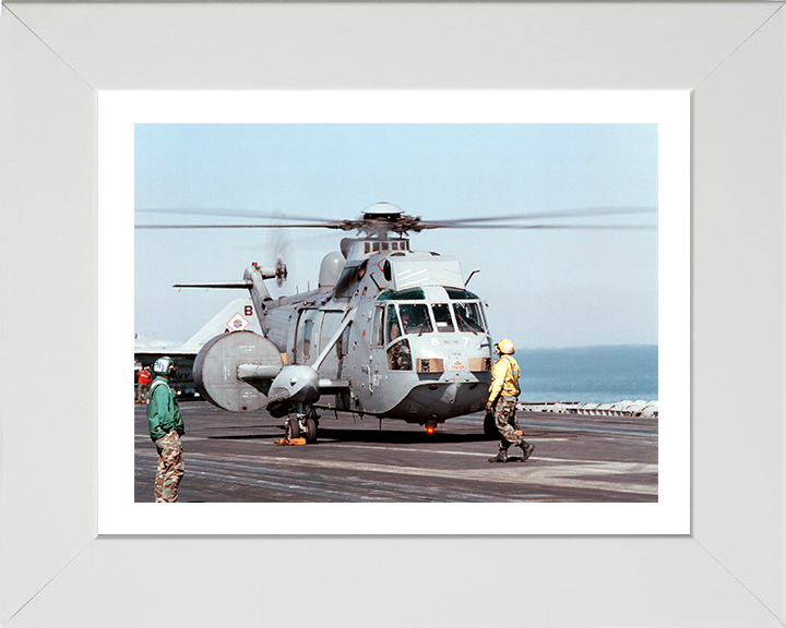 Sea King Helicopter on the Flight Deck of US Carrier Photo Print - Royal Navy Aircraft Hampshire Prints 10 x 8 White Frame Yes