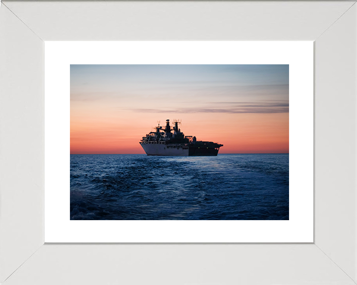 HMS Albion (L14) Royal Navy Albion Class Amphibious Ship Underway at Sunset Photo Print Wall Art Naval Decor Posters, Prints, & Visual Artwork Hampshire Prints 10 x 8 White Frame Yes