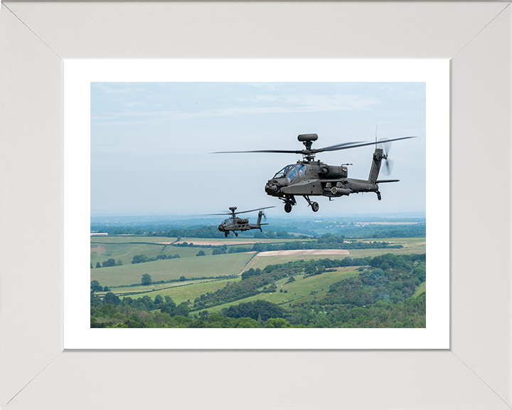Two Army Apache Echo Helicopters in flightPhoto Print - British Army Hampshire Prints 10 x 8 White Frame Yes