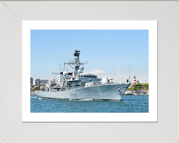 HMS Argyll (F231) Photo Print - Departs Plymouth 2014 - Royal Navy Type 23 Frigate Posters, Prints, & Visual Artwork Hampshire Prints 10 x 8 White Frame Yes
