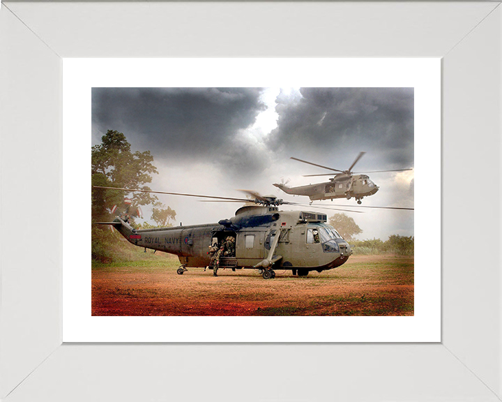 Sea King Helicopter Inserting Royal Marines 2004 Photo Print - Royal Navy Aircraft Posters, Prints, & Visual Artwork Hampshire Prints 10 x 8 White Frame Yes
