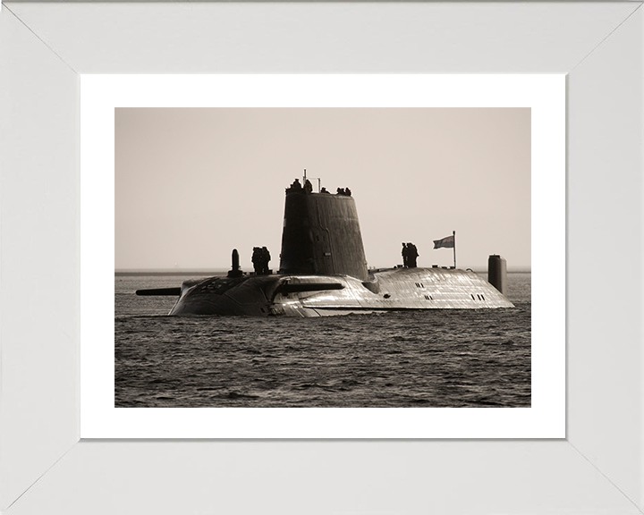 HMS Astute (S119) Photo Print - Arrives in Faslane - Royal Navy Astute Class Submarine Hampshire Prints 10 x 8 White Frame Yes