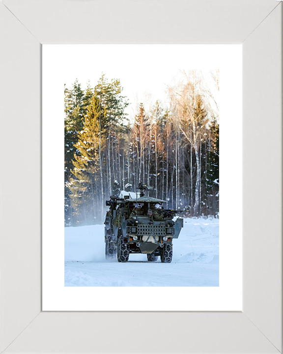 British Army Soldier operating a Jackal 2 Vehicle in the Snow Photo Print Wall Art Military Decor Posters, Prints, & Visual Artwork Hampshire Prints 10 x 8 White Frame Yes