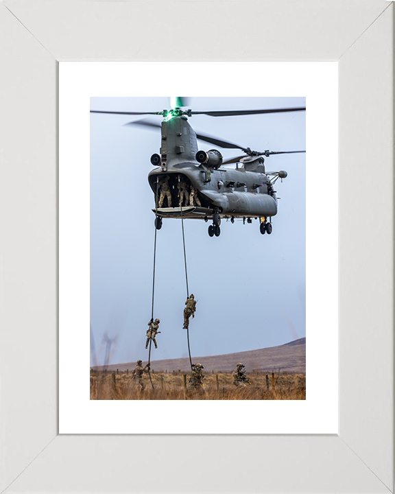 Royal Marines Commandos Fast Rope from a Chinook Photo Print 42 Commando Wall Art Military Decor Posters, Prints, & Visual Artwork Hampshire Prints 10 x 8 White Frame Yes