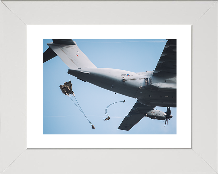British Army Parachute Regiment Soldiers Deploy From An RAF A400M Atlas Photo Print Wall Art Posters, Prints, & Visual Artwork Hampshire Prints 10 x 8 White Frame Yes