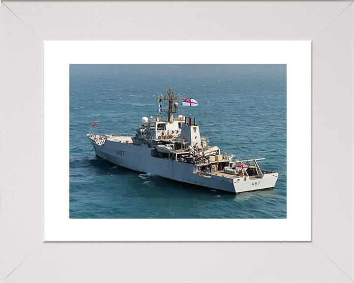 HMS Echo (H87) Royal Navy Echo Class Survey Vessel Sat At Anchor Photo Print Wall Art Decor Posters, Prints, & Visual Artwork Hampshire Prints 10 x 8 White Frame Yes