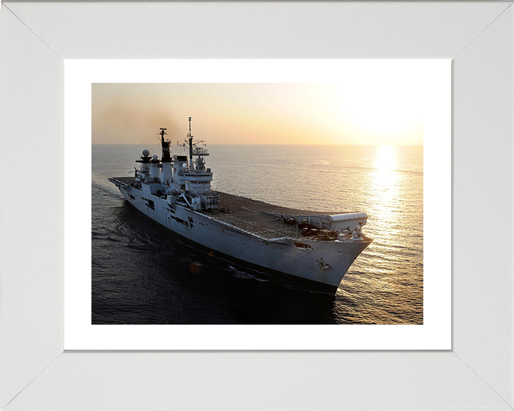 HMS Illustrious (R06) Photo Print - At Sunset 2013 - Royal Navy Invincible Class Aircraft Carrier Hampshire Prints 10 x 8 White Frame Yes