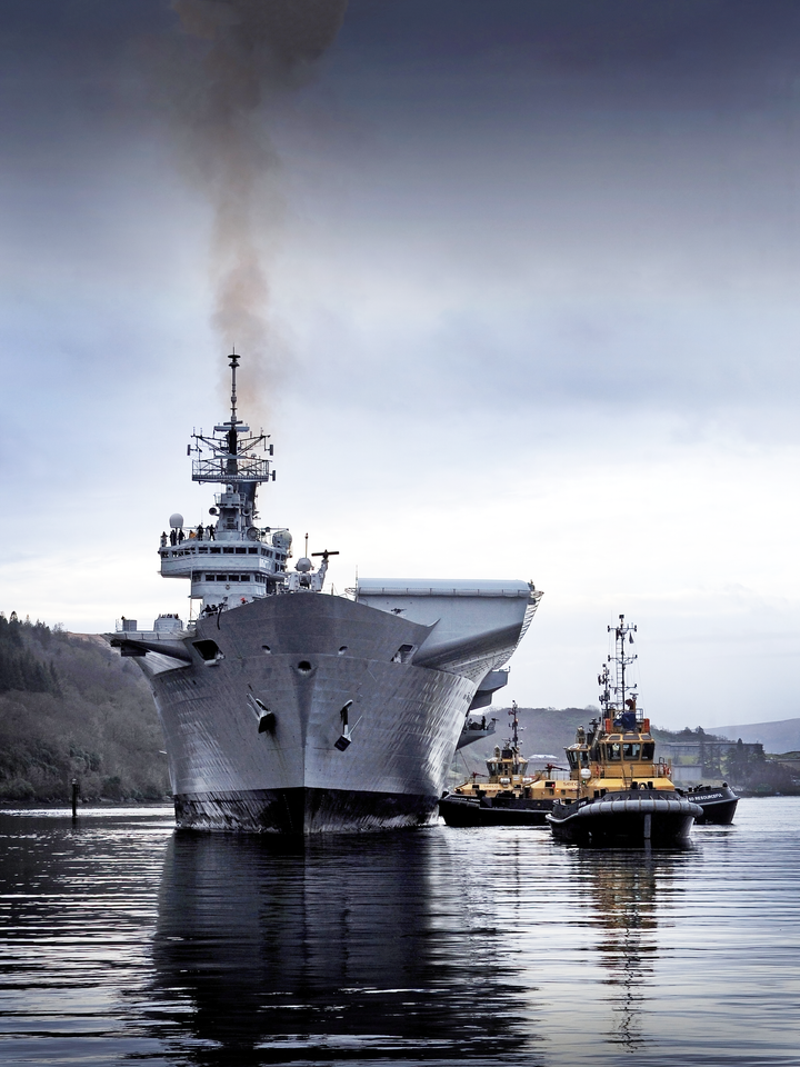 HMS Illustrious (R06) Royal Navy Invincible Class Aircraft Carrier Bow View With Tugs Photo Print Wall Art Decor - Posters, Prints, & Visual Artwork - by Hampshire Prints (image 1 of 9)