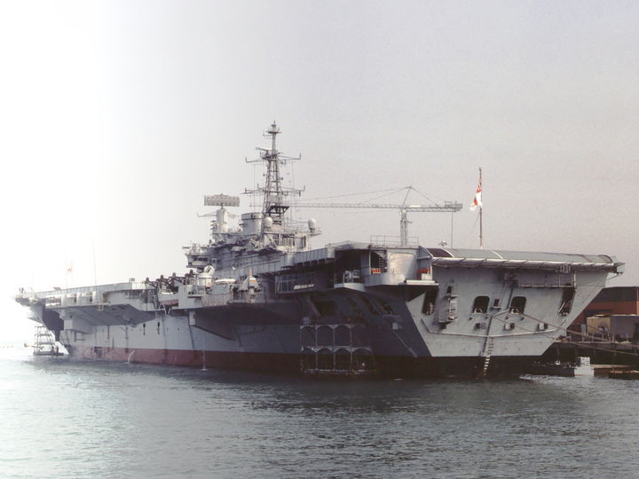 HMS Hermes (R12) Royal Navy Centaur Class Aircraft Carrier Alongside Portsmouth Photo Print Wall Art Decor - Posters, Prints, & Visual Artwork - by Hampshire Prints (image 1 of 9)