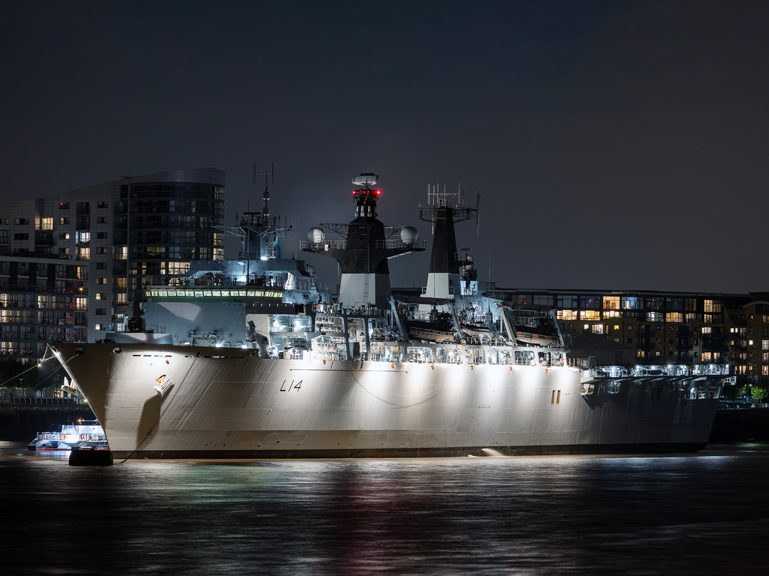HMS Albion (L14) Royal Navy Albion Class Amphibious Ship In Harbour At Night Photo Print Wall Art Naval Decor Posters, Prints, & Visual Artwork Hampshire Prints 6 x 4 No Frame No