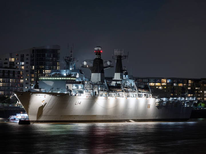 HMS Albion (L14) Royal Navy Albion Class Amphibious Ship In Harbour At Night Photo Print Wall Art Naval Decor Posters, Prints, & Visual Artwork Hampshire Prints 6 x 4 No Frame No