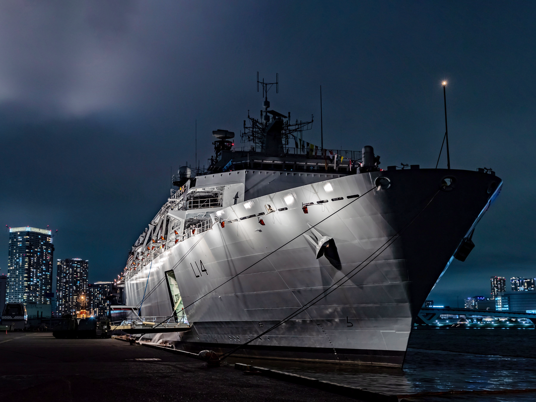 HMS Albion (L14) Royal Navy Albion Class Amphibious Ship Floodlit Photo Print Wall Art Naval Decor Posters, Prints, & Visual Artwork Hampshire Prints 6 x 4 No Frame No