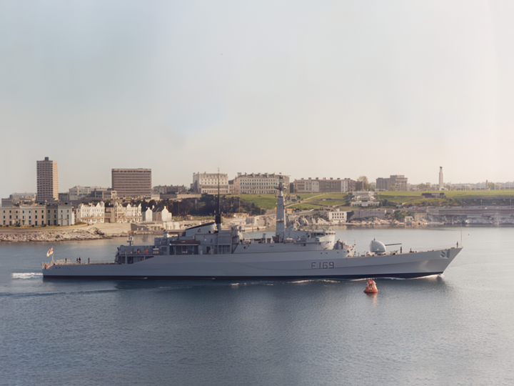 HMS Amazon F169 Type 21 Frigate Leaving Plymouth