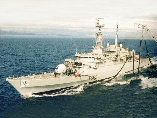 HMS Amazon F169 Type 21 Frigate Replenishment at Sea
