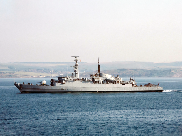 HMS Amazon F169 Type 21 Frigate Low Port Beam View