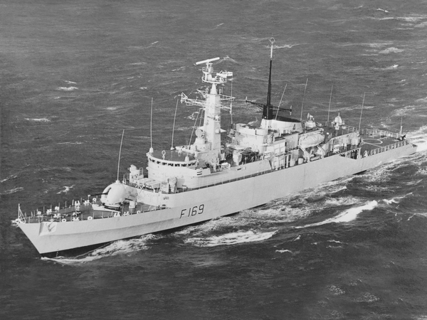 HMS Amazon F169 Type 21 Frigate Black and White
