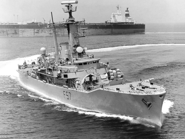 HMS Andromeda F57 Leander Class Frigate Hard Turn to Port
