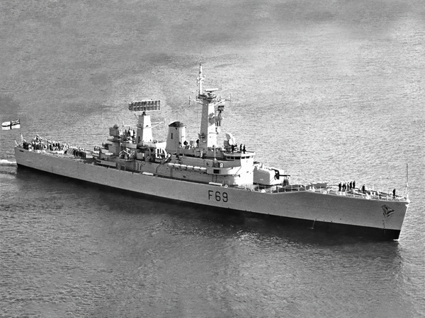 HMS Bacchante F69 Leander Class Frigate High Starboard Bow View