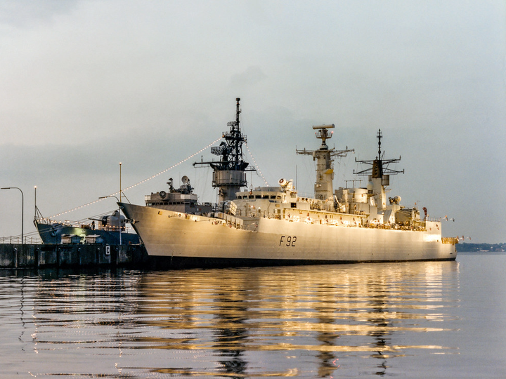 HMS Boxer (F92) Royal Navy Type 22 Frigate Floodlit in Harbour Photo Print Wall Art Decor Posters, Prints, & Visual Artwork Hampshire Prints 6 x 4 No Frame No