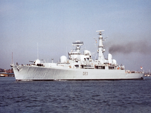 HMS Bristol D23 Type 82 Destroyer Leaving Portsmouth