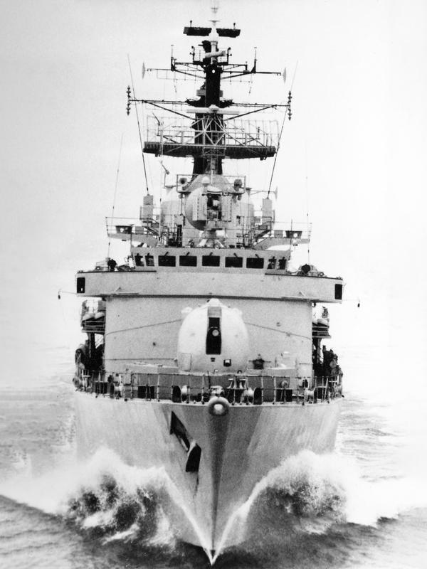 HMS Cardiff D108 Type 42 Destroyer Bow View Black and White