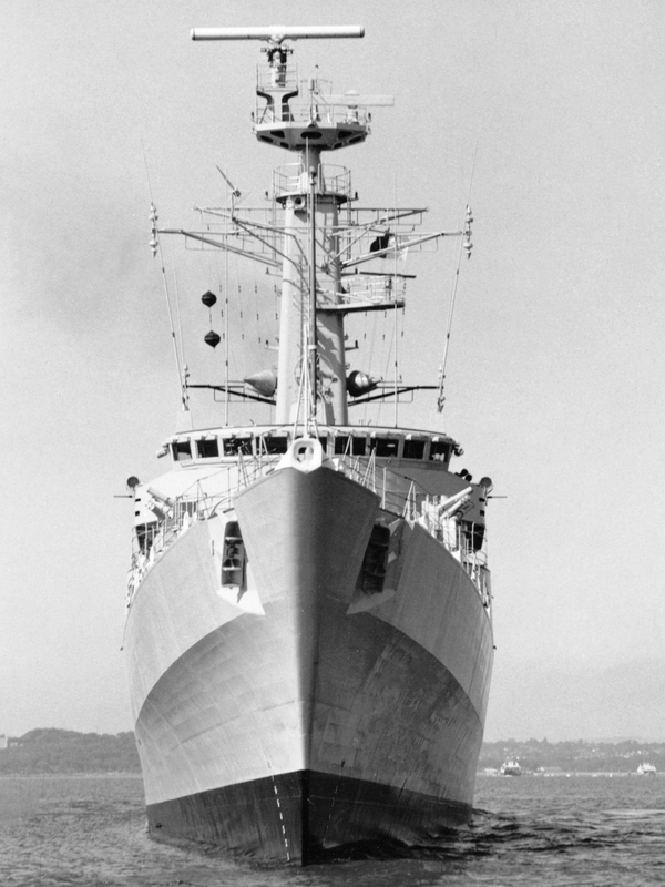 HMS Antelope F170 Type 21 Frigate June 1975 Low Bow View