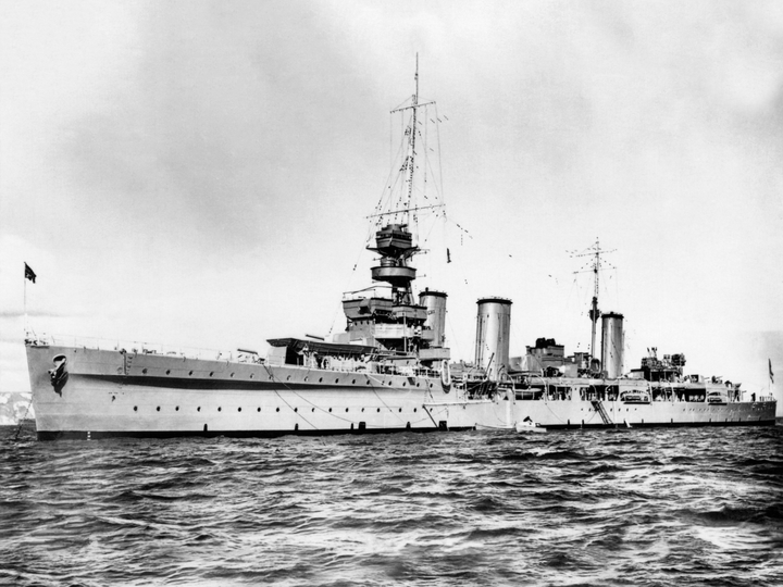 HMS Emerald (D66) Royal Navy Emerald Class Light Cruiser At Anchor Photo Print Wall Art Decor - Posters, Prints, & Visual Artwork - by Hampshire Prints (image 1 of 9)
