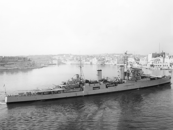 HMS Superb 25 Minotaur Class Light Cruiser Entering Valletta
