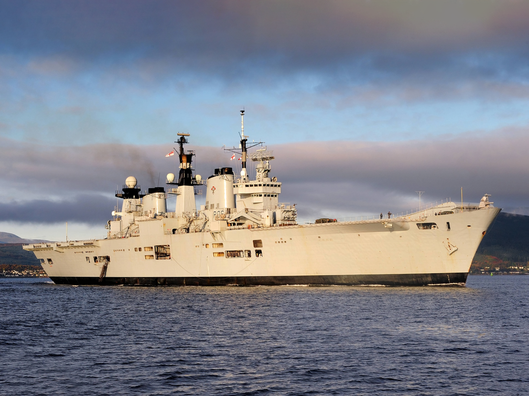 HMS Illustrious (R06) Royal Navy Invincible Class Aircraft Carrier Starboard View at Sunset Photo Print Wall Art Decor - Posters, Prints, & Visual Artwork - by Hampshire Prints (image 1 of 9)