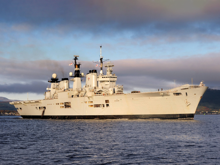 HMS Illustrious (R06) Royal Navy Invincible Class Aircraft Carrier Starboard View at Sunset Photo Print Wall Art Decor - Posters, Prints, & Visual Artwork - by Hampshire Prints (image 1 of 9)