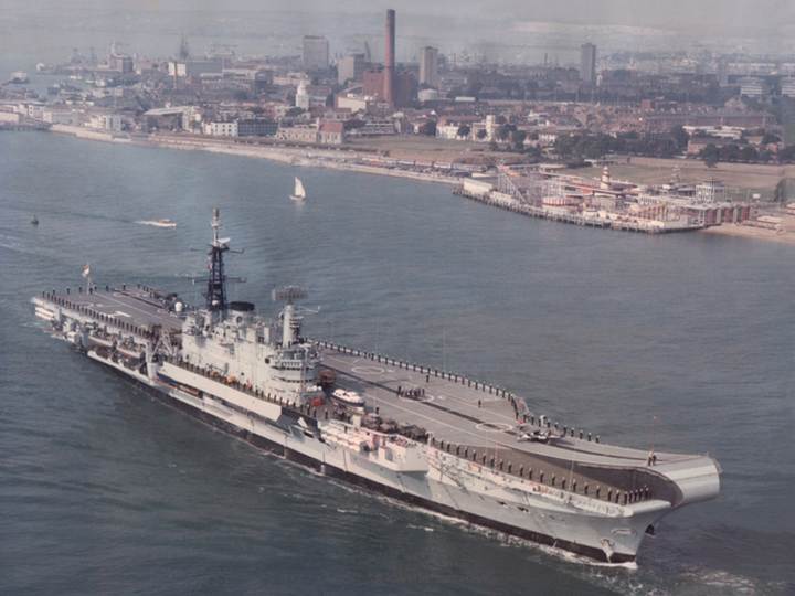 HMS Hermes (R12) Royal Navy Centaur Class Aircraft Carrier Off Southsea Photo Print Wall Art Decor - Posters, Prints, & Visual Artwork - by Hampshire Prints (image 1 of 9)