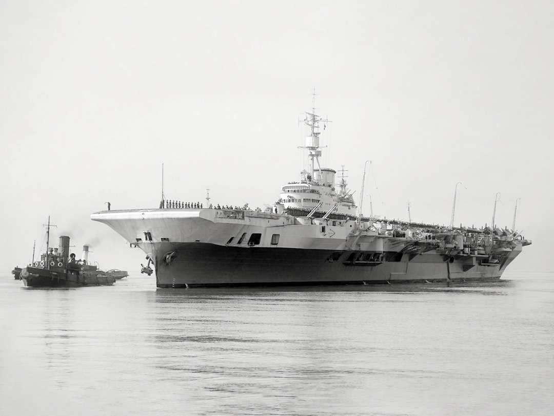 HMS Implacable (R86) Royal Navy Implacable Class Aircraft Carrier With Tug Photo Print Wall Art Decor - Posters, Prints, & Visual Artwork - by Hampshire Prints (image 1 of 9)