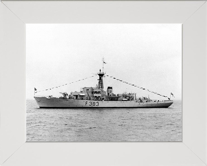 HMS Flint Castle (F383) Photo Print - At Anchor 1954 - Royal Navy Castle Class Corvette Posters, Prints, & Visual Artwork Hampshire Prints 10 x 8 White Frame No