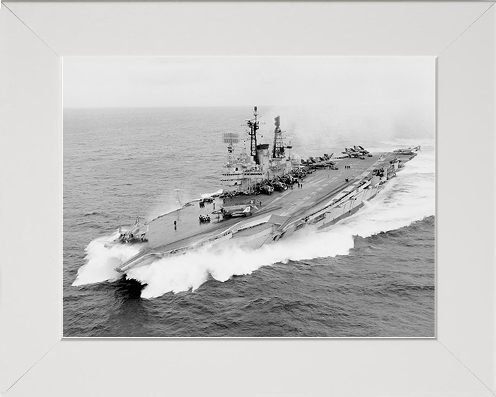 HMS Ark Royal (R09) Royal Navy Audacious Class Aircraft Carrier At Speed Photo Print Wall Art Decor Posters, Prints, & Visual Artwork Hampshire Prints 10 x 8 White Frame No