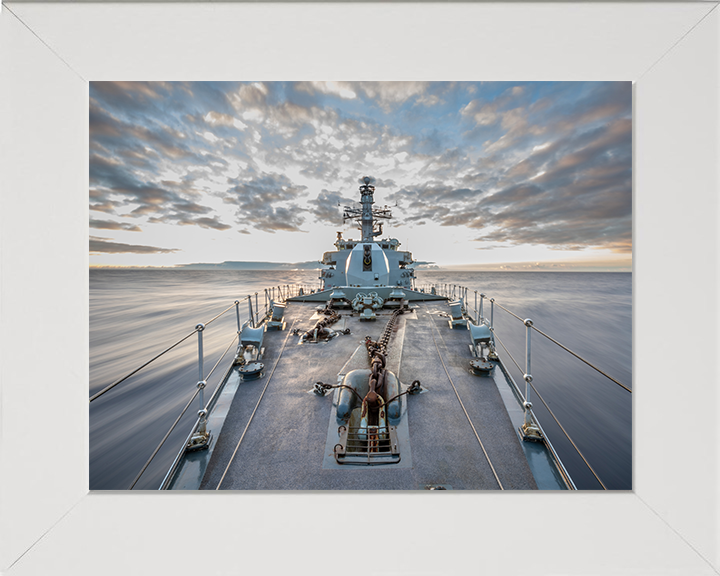 HMS Northumberland (F238) Photo Print - Forecastle - Royal Navy Type 23 Frigate Hampshire Prints 10 x 8 White Frame No