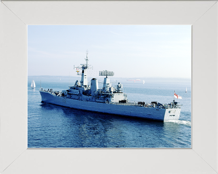 HMS Achilles (F12) Royal Navy Leander Class Frigate Photo Print Leaving Harbour Warship Wall Art Posters, Prints, & Visual Artwork Hampshire Prints 10 x 8 White Frame No