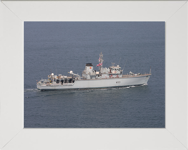 HMS Brocklesby (M33) Photo Print - At Sea 2020 - Royal Navy Hunt Class Mine Warfare Vessel Hampshire Prints 10 x 8 White Frame No