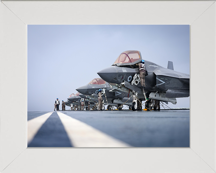 F-35 Lightening Jets preparing for Taking Off 2025 Photo Print - Royal Navy Aircraft Hampshire Prints 10 x 8 White Frame No