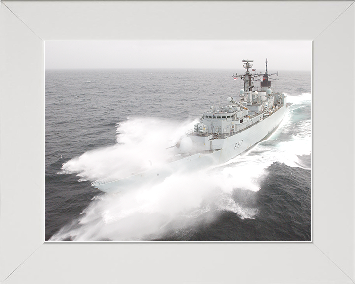 HMS Chatham (F87) Royal Navy Type 22 Frigate Breaking Waves Photo Print Wall Art Decor Posters, Prints, & Visual Artwork Hampshire Prints 10 x 8 White Frame No